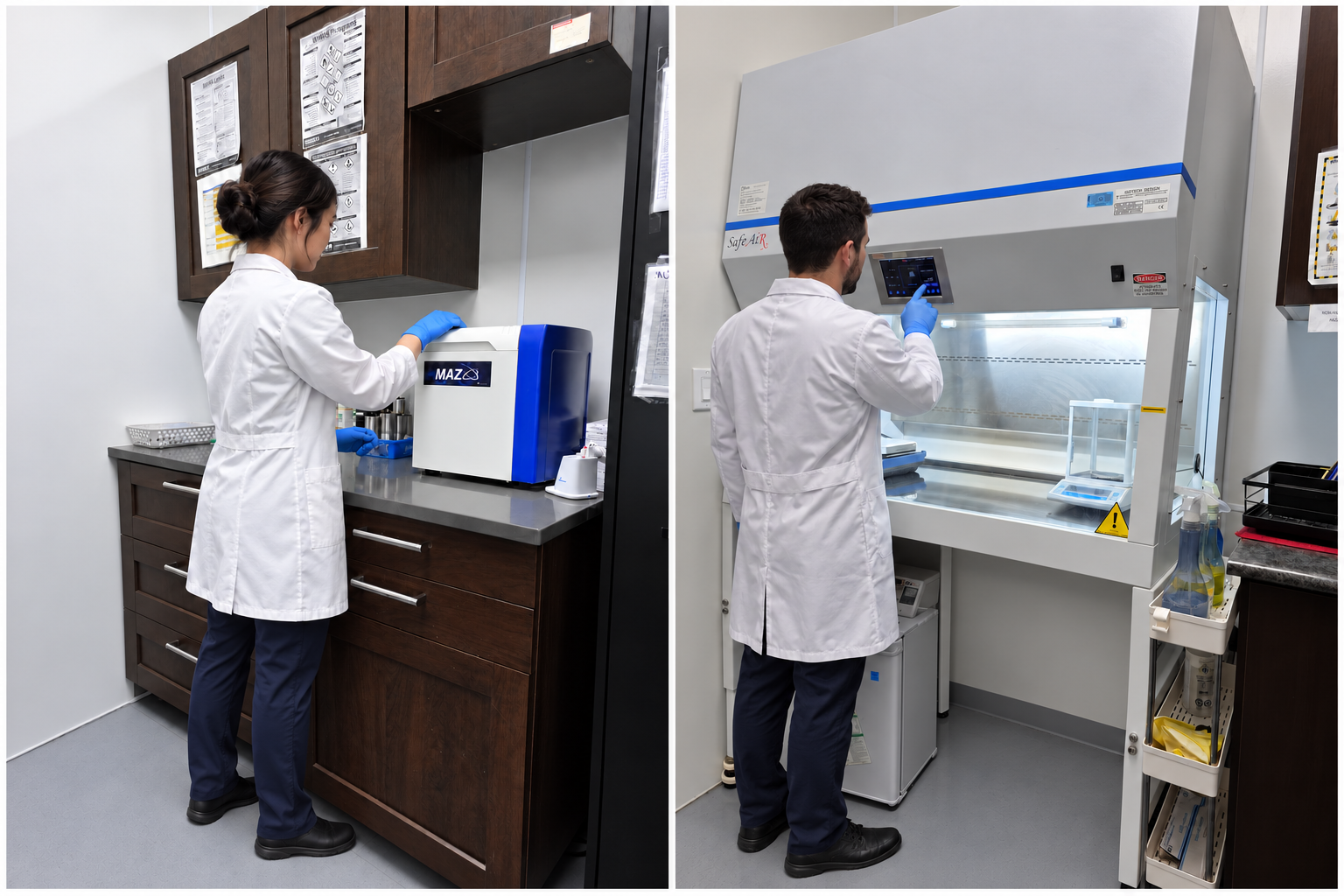 Two Speedvale Pharmacy team members preparing medications in the compounding lab